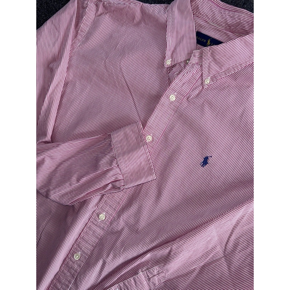 Ralph Lauren Pink White Stripe Button Down Shirt Men's XL